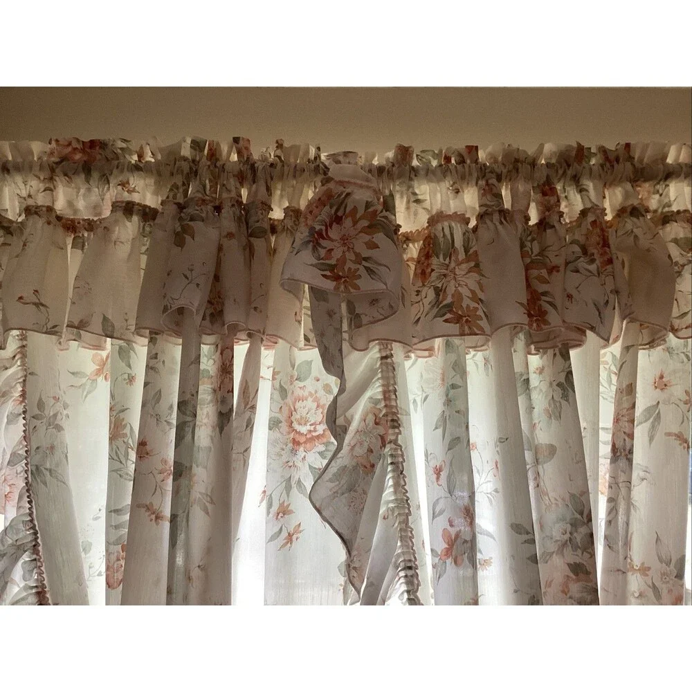 vintage jc penney curtains set of 4 floral ruffles 82L”x48W” 4 tie backs cottage